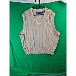 Nicklaus Mens XXL Tan Cotton Ribbed Knit V-Neck Golf Sweater Vest Golden Bear